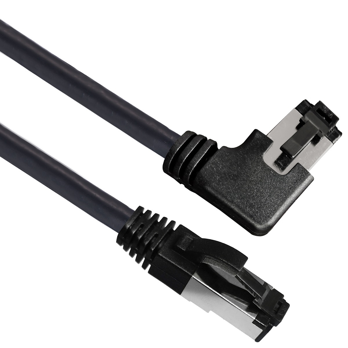 Maxtrack TI52-1L RJ45 Netwerkkabel, patchkabel CAT 8.1 S/FTP 1 m Zwart 90° haaks naar links, Afgeschermd (enkel) 1 stuk(s)
