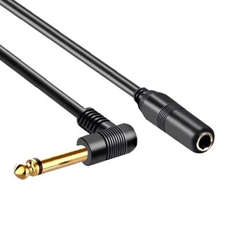 Universal 6,35mm Jack (m) haaks - 6,35mm Jack (v) mono verlengkabel | verguld | 0,10 meter