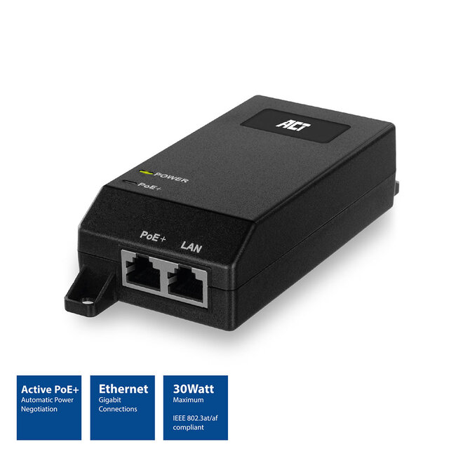 ACT Power over Ethernet (PoE/PoE+) Gigabit Injector | 30W