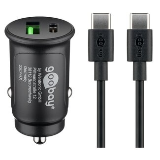 Goobay Goobay autolader met 1x USB-A QC en 1x USB-C PD en losse USB-C kabel | 27W