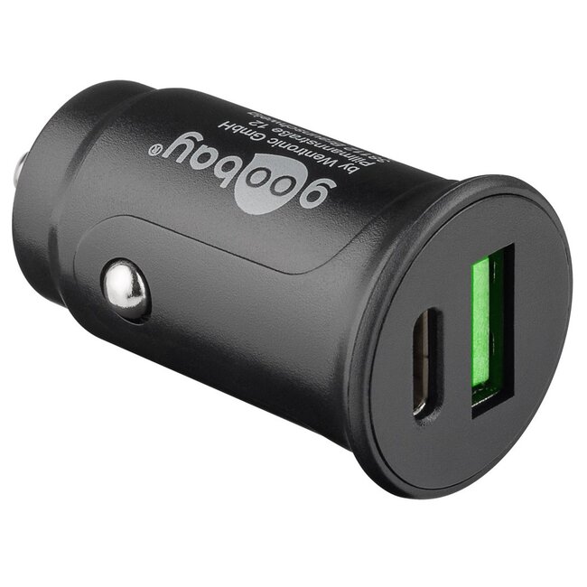Goobay autolader met 1x USB-A QC en 1x USB-C PD en losse USB-C kabel | 27W