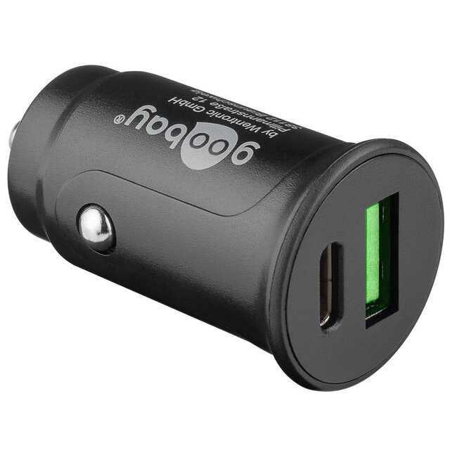Goobay autolader met 1x USB-A QC en 1x USB-C PD en losse Lightning kabel | 27W