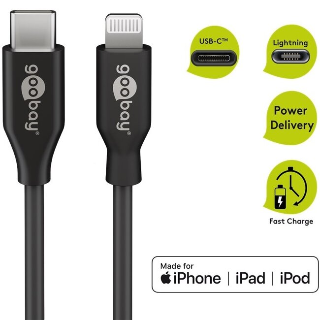 Goobay autolader met 1x USB-A QC en 1x USB-C PD en losse Lightning kabel | 27W