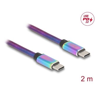 DeLOCK Delock USB 2.0 Cable USB Type-C™ male to male with metal jacket iridescent PD 3.0 60 W 2 m