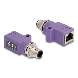 DeLOCK Delock M12 Adapter D-coded 4 pin male to RJ45 jack Cat.5e with mounting hole straight violet