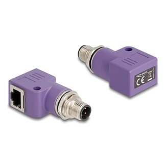 DeLOCK Delock M12 Adapter D-coded 4 pin male to RJ45 jack Cat.5e with mounting hole 90° angled violet