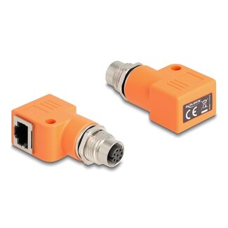 DeLOCK Delock M12 Adapter A-coded 8 pin female to RJ45 jack Cat.5e with mounting hole 90° angled orange