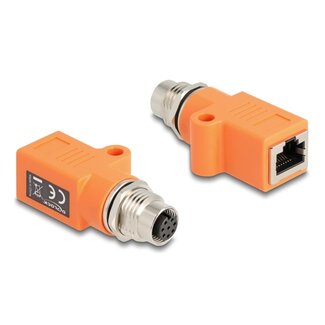 DeLOCK Delock M12 Adapter A-coded 8 pin female to RJ45 jack Cat.5e with mounting hole straight orange