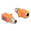 Delock M12 Adapter A-coded 8 pin female to RJ45 jack Cat.5e with mounting hole straight orange