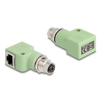 DeLOCK Delock M12 Adapter X-coded 8 pin female to RJ45 jack Cat.5e with mounting hole 90° angled green