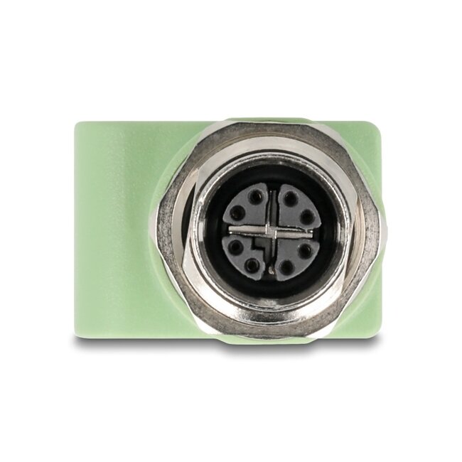 Delock M12 Adapter X-coded 8 pin female to RJ45 jack Cat.5e with mounting hole straight green
