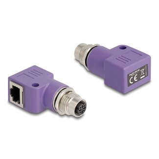 DeLOCK Delock M12 Adapter D-coded 4 pin female to RJ45 jack Cat.5e with mounting hole 90° angled violet