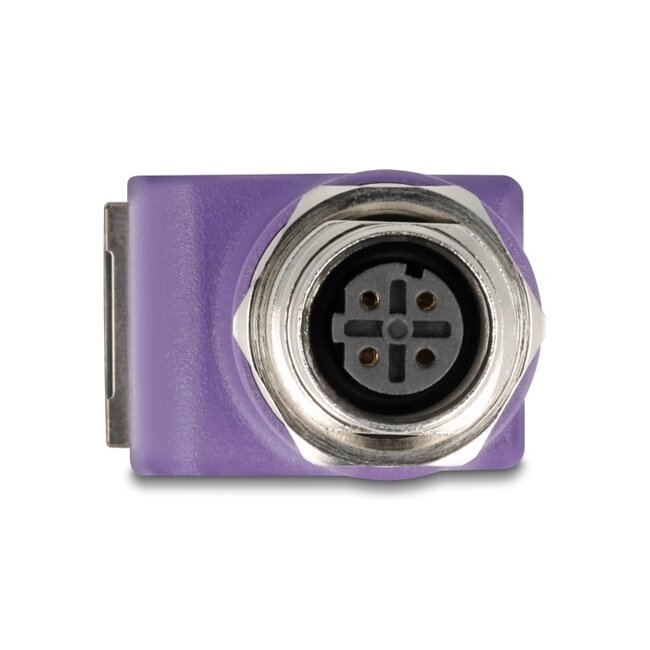 Delock M12 Adapter D-coded 4 pin female to RJ45 jack Cat.5e with mounting hole 90° angled violet