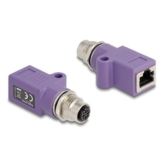 DeLOCK Delock M12 Adapter D-coded 4 pin female to RJ45 jack Cat.5e with mounting hole straight violet