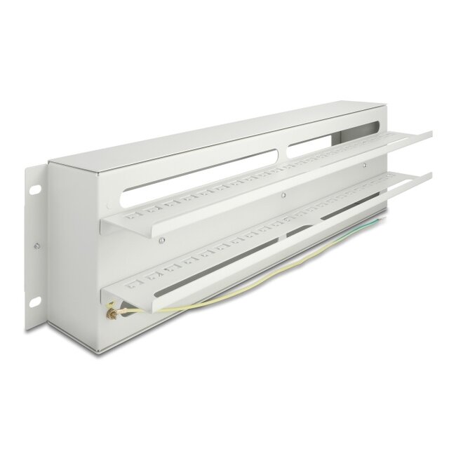 Delock 19″ Circuit-breaker with cover and DIN rail including 2 x cable strain relief rails 3U metal grey