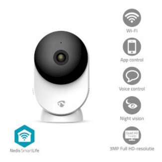 Nedis SmartLife Camera voor Binnen | Wi-Fi | 3MP Full HD 1296p | Cloud Opslag (optioneel) / microSD (niet inbegrepen) / Onvif | Met bewegingssensor | Nachtzicht | Wit