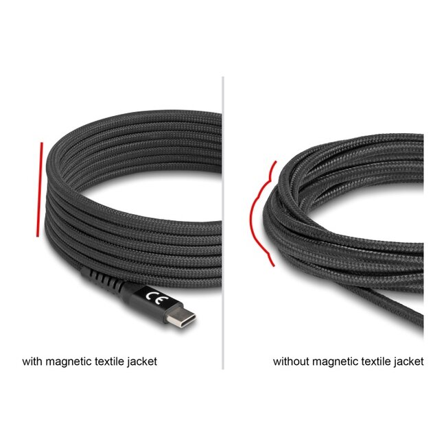 Delock USB 2.0 Cable USB Type-C™ male to male with magnetic textile jacket PD 3.0 60 W 1 m
