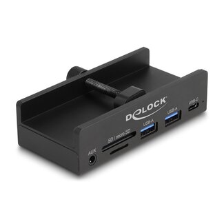 DeLOCK Delock External USB 5 Gbps 3 Port Hub 2 x USB Type-A, 1 x USB Type-C™ and 2 Slot Card Reader with Locking Screw