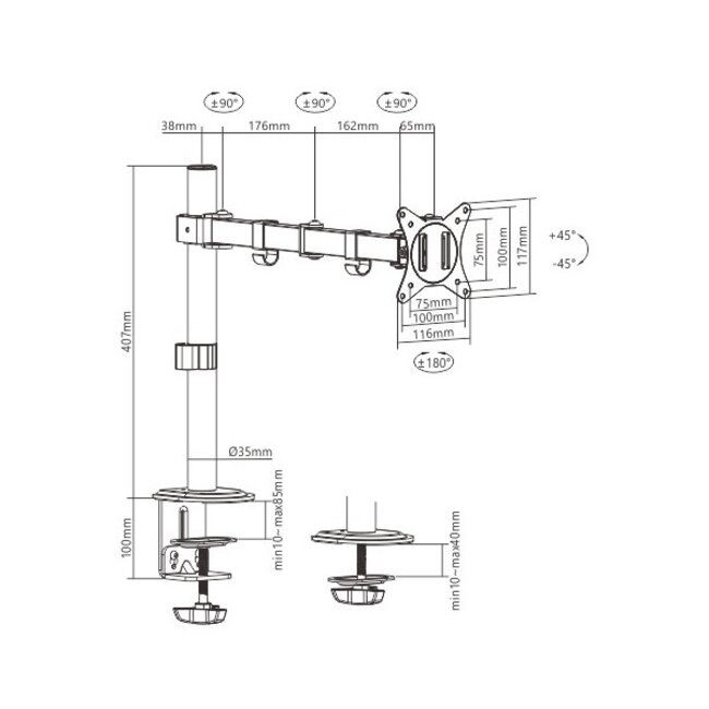 Gembird bureaubeugel voor 1 monitor tot 32 inch | full motion | 3 draaipunten