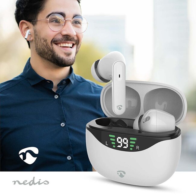 Nedis Bluetooth in-ear earphones met microfoon | ANC | charging case | wit