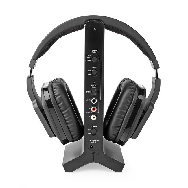 Nedis draadloze stereo over-ear RF hoofdtelefoon met oplaadstation | digitaal/analoog | zwart