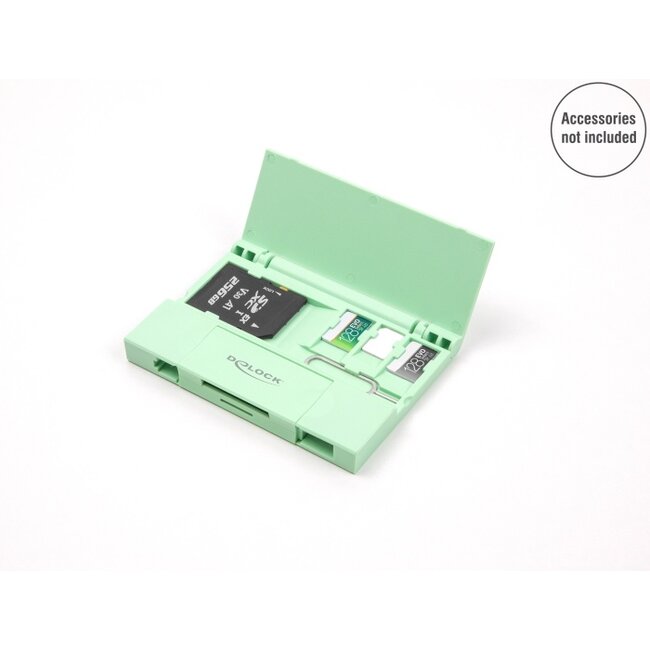 Delock Card Reader USB 5 Gbps USB Type-C™ / Type-A for SD and Micro SD memory cards with practical memory card case - mint