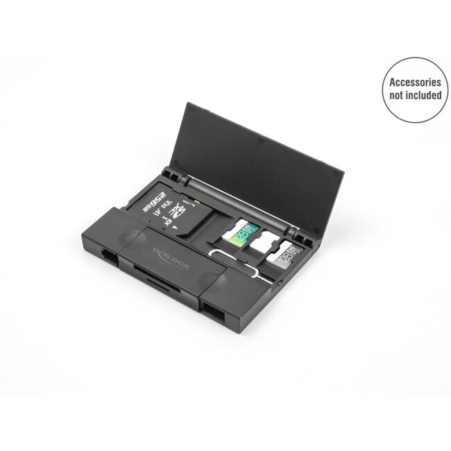 Delock Card Reader USB 5 Gbps USB Type-C™ / Type-A for SD and Micro SD memory cards with practical memory card case - black