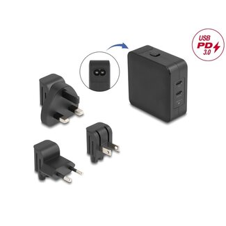 DeLOCK Delock USB GaN Charger 2 x USB Type-C™ PD 3.0 with 65 W including power adapter for EU / US / UK