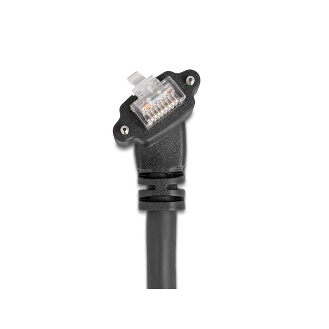 Delock GigE Camera Cable RJ45 plug 45° rotated and 90° angled with screws to RJ45 plug Cat.6 S/FTP 5 m black