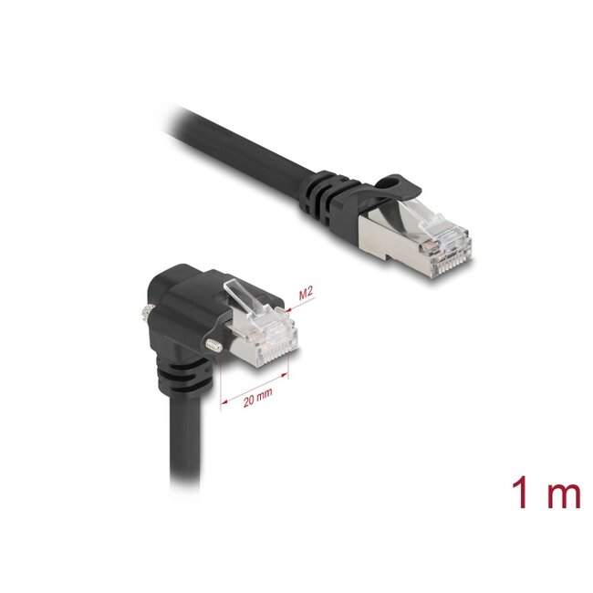 Delock GigE Kamera Cable RJ45 plug 90° angled with screws to RJ45 plug Cat.6 S/FTP 1 m black