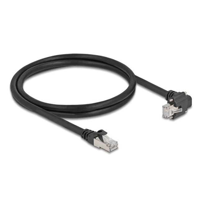 Delock GigE Kamera Cable RJ45 plug 90° angled with screws to RJ45 plug Cat.6 S/FTP 1 m black