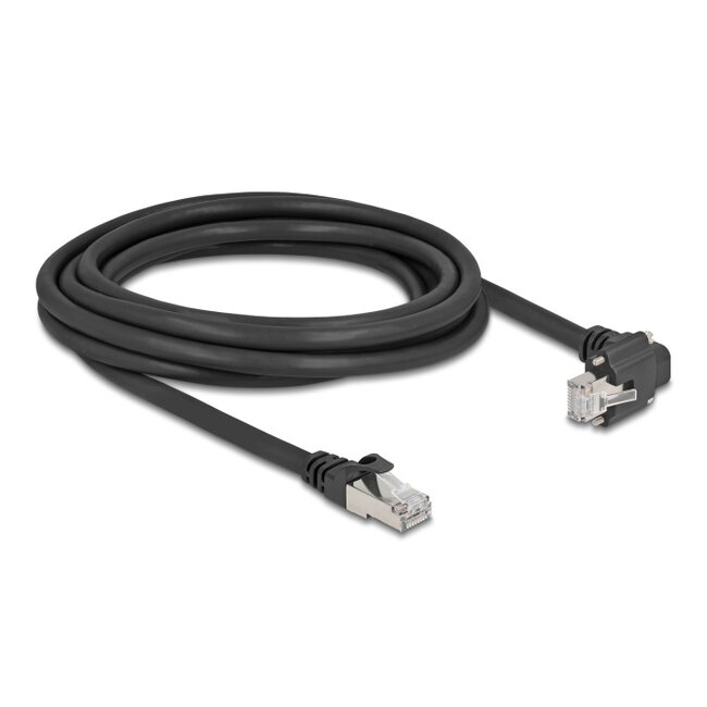 Delock GigE Kamera Cable RJ45 plug 90° angled with screws to RJ45 plug Cat.6 S/FTP 3 m black
