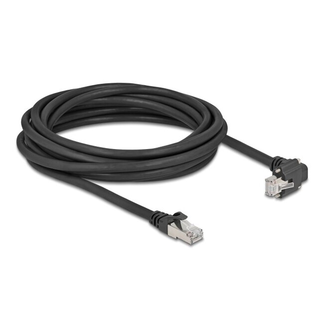 Delock GigE Kamera Cable RJ45 plug 90° angled with screws to RJ45 plug Cat.6 S/FTP 5 m black