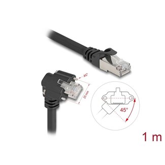 DeLOCK Delock GigE Camera Cable RJ45 plug 45° rotated and 90° angled with screws to RJ45 plug Cat.6 S/FTP 1 m black