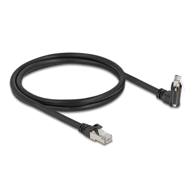 Delock GigE Camera Cable RJ45 plug 45° rotated and 90° angled with screws to RJ45 plug Cat.6 S/FTP 1 m black