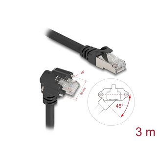 DeLOCK Delock GigE Camera Cable RJ45 plug 45° rotated and 90° angled with screws to RJ45 plug Cat.6 S/FTP 3 m black