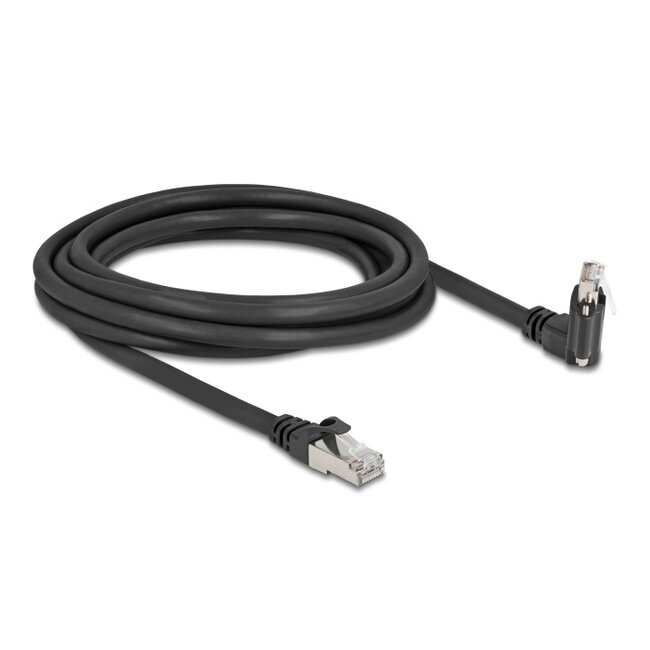 Delock GigE Camera Cable RJ45 plug 45° rotated and 90° angled with screws to RJ45 plug Cat.6 S/FTP 3 m black