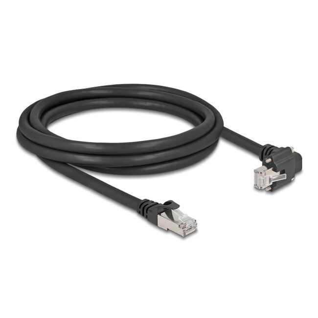 Delock GigE Kamera Cable RJ45 plug 90° angled with screws to RJ45 plug Cat.6 S/FTP 2 m black