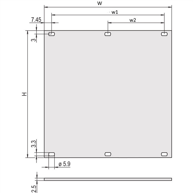 SCHROFF insteekmodule voor statische trapeziumvormige handgreep, 3 HE, 6 HE, 2,5 mm, Al, voorkant geanodiseerd, achterkant geleidend