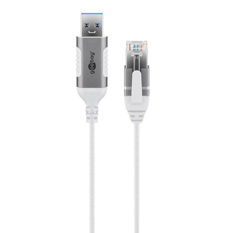 USB-A (m) naar RJ45 (m) Slimline Gigabit Ethernet Kabel - Nylon Sleeve - 1 meter - Wit