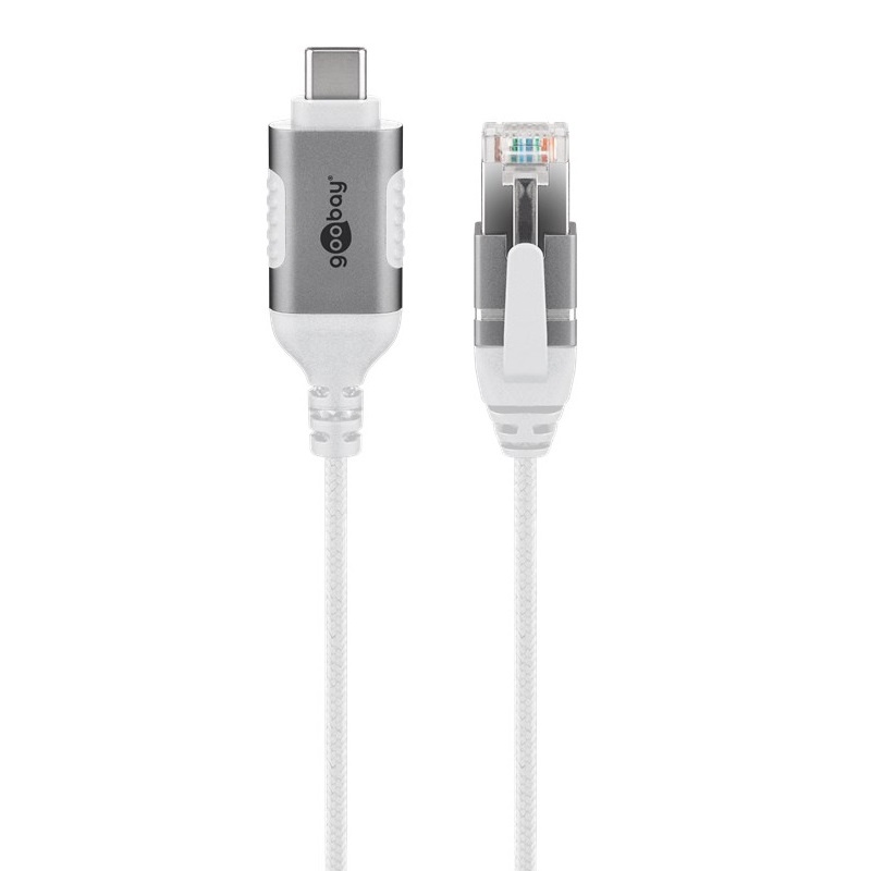 USB-C (m) naar RJ45 (m) Slimline Gigabit Ethernet Kabel - Nylon Sleeve - 2 meter - Wit