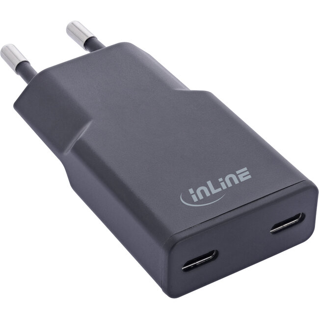 InLine® USB-voeding oplader Dual USB-C, PD, PPS, 30W, zwart