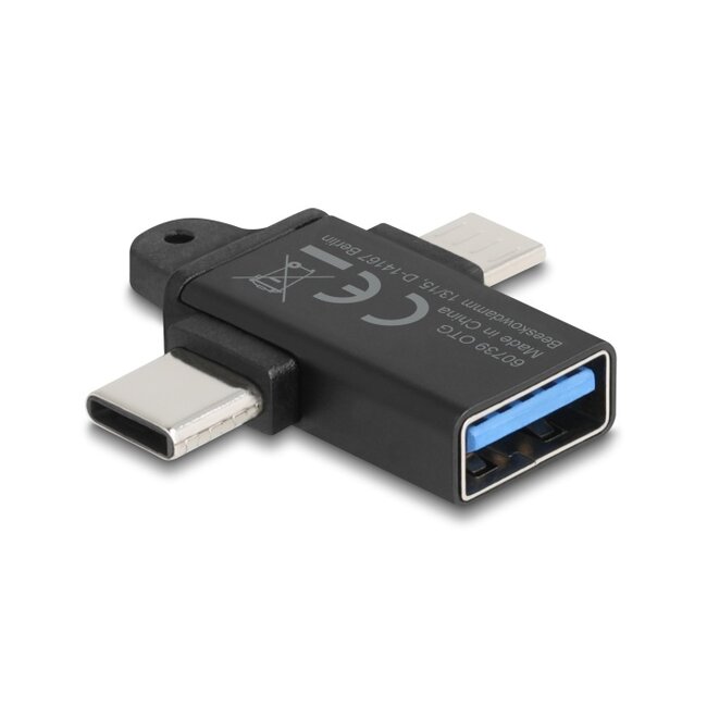 Delock Adapter USB 10 Gbps 2 in 1 USB-A female to USB Type-C™ male + USB Micro-B male OTG