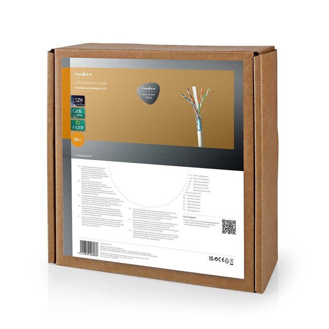 Nedis FTP CAT6 netwerkkabel | flexibele aders | AWG26 | LSZH | grijs | 50 meter