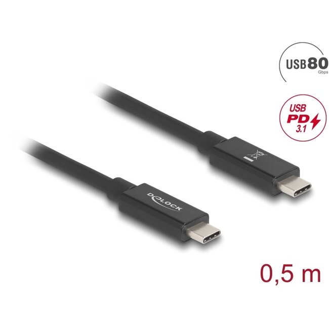 Delock USB 80 Gbps Cable USB Type-C™ male to male PD 3.1 240 W E-Marker coaxial 0.5 m black