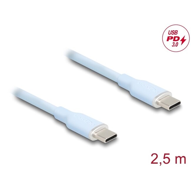 Delock USB 2.0 Cable USB Type-C™ male to male PD 3.0 60 W 2.5 m blue Silicone