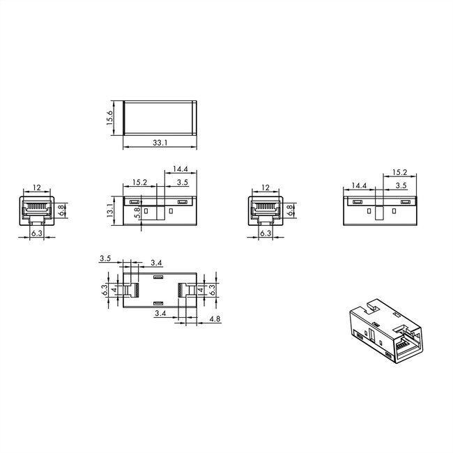 ROLINE RJ-45 Kupplung geschirmt, Kat.6A (Class EA), Metallgehäuse