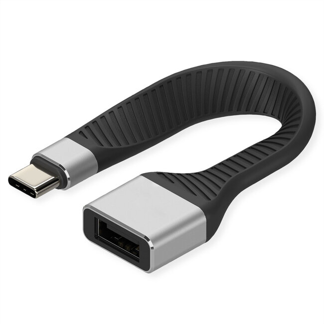 ROLINE USB 3.2 Gen 2 siliconen kabel, Emark, C-A, M/F, 10Gbit/s , zwart, 11 cm