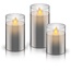 Goobay Set of 3 LED Real Wax Candles in Glass, Grey-Transparent, incl. 10x AAA (LR03)