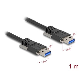 DeLOCK Delock USB 5 Gbps Cable Type-A male to Type-A male with screw distance 19 mm 1 m black